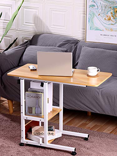 Urban Deco Home Office Desk with Drawer Standing Desk Adjustable Height, Moveable Computer Stand with 4 Wheels & Plastic Drawers Corner Desks for Home Office - Wood Color