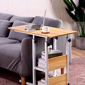 Urban Deco Home Office Desk with Drawer Standing Desk Adjustable Height, Moveable Computer Stand with 4 Wheels & Plastic Drawers Corner Desks for Home Office - Wood Color