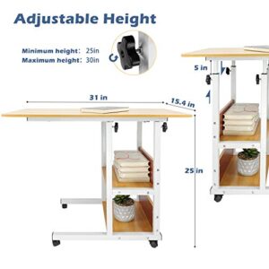 Urban Deco Home Office Desk with Drawer Standing Desk Adjustable Height, Moveable Computer Stand with 4 Wheels & Plastic Drawers Corner Desks for Home Office - Wood Color