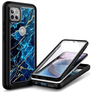 nznd case for motorola moto one 5g ace (one 5g uw ace) with [built-in screen protector], full-body protective shockproof rugged bumper cover, impact resist durable phone case (marble design sapphire)