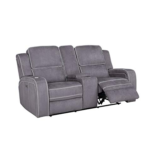 Global Furniture USA Power Console Reclining Loveseat Dark & Light Grey