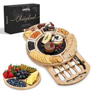 smirly charcuterie boards gift set: large charcuterie board set, bamboo cheese board set - unique mothers day gifts for mom - house warming gifts new home, wedding gifts for couple, bridal shower gift