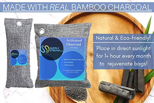 Natural Charcoal Bamboo Bags / 4 Pack / Fresh Order Absorber Bag / for Home, Closet Pet Drawers / Air Deodorizer / Activated Charcoal Bags