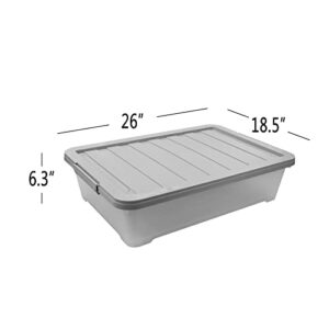 Teyyvn 3-Pack Clear Plastic Under Bed Storage Boxes, 40 Quart Under Bed Latching Box with Wheels