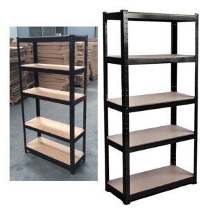 bookshelf, 5-tier modern bookcase, industrial look shelves unit with metal steel and mdf boards frame for living room, bathroom and office,study,h 150 x w 70 x d 30 cm,black,each shelf lifting 175kgs.