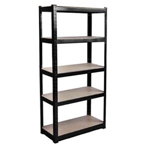 Bookshelf, 5-Tier Modern Bookcase, Industrial Look Shelves Unit with Metal Steel and MDF Boards Frame for Living Room, Bathroom and Office,Study,H 150 x W 70 x D 30 CM,Black,Each Shelf Lifting 175kgs.