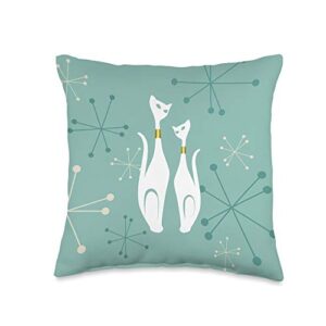 mid century modern cats mid century modern sexton, vintage siamese cat gift throw pillow, 16x16, multicolor