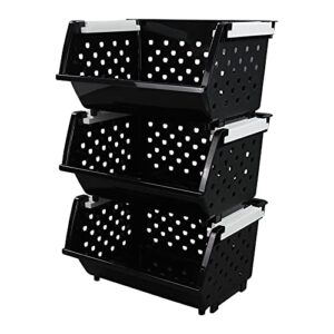 teyyvn 3 packs plastic stackable storage baskets, stacking plastic bins for organizer