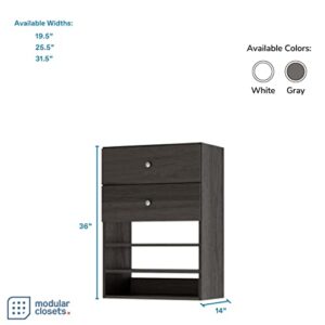 Short Closet Shelves Tower - Modular Closet System With Drawers (2) - Corner Closet System - Closet Organizers And Storage Shelves (Grey, 31.5 inches Wide) Closet Shelving