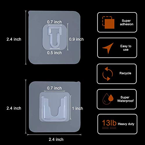 Double Side Adhesive Hooks 24 Pack Wall Hooks Heavy Duty 13.2 lbs Max, Self Adhesive Hooks Waterproof Sticky Hooks for Bathroom, Kitchen, Picture Hanging Hook