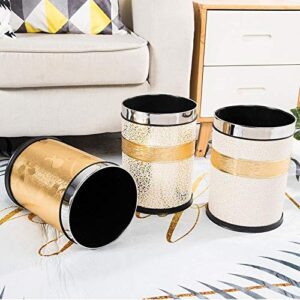 ERGOU Waste Bin Belt Stainless Steel Ring Round Leather Trash Can Wastebasket Rubbish Bin for Office, Living Rooms, Bedrooms