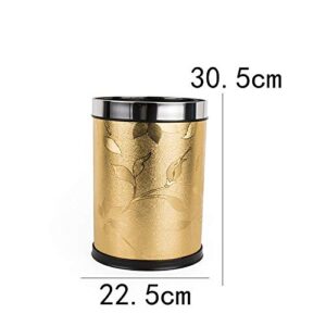 ERGOU Waste Bin Belt Stainless Steel Ring Round Leather Trash Can Wastebasket Rubbish Bin for Office, Living Rooms, Bedrooms