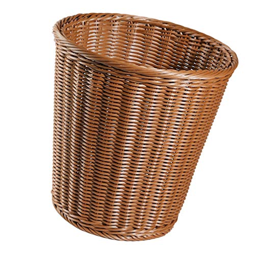 VICASKY Round Wicker Rattan Waste Basket Trash Can Garbage Container Bin for Bathrooms Kitchens Home Offices 39x39cm Light Brown