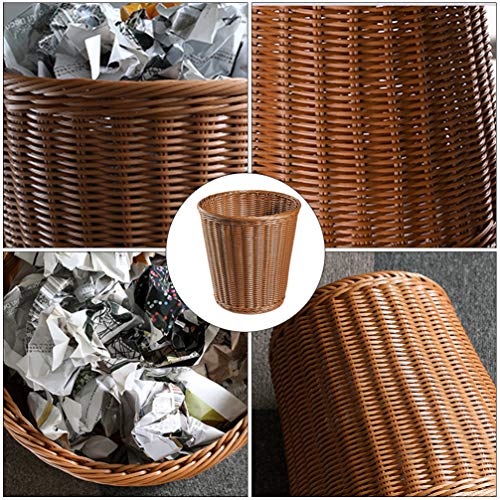 VICASKY Round Wicker Rattan Waste Basket Trash Can Garbage Container Bin for Bathrooms Kitchens Home Offices 39x39cm Light Brown