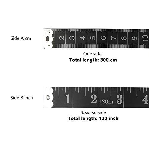 2 Pack Sewing Tape Measure120Inch/300cmDouble-Scale Soft Tape Measuring Body Weight Loss Medical Body  Measurement Sewing Tailor Cloth Ruler Dressmaker Flexible Ruler Tape Measure (Black)