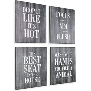 excello global products wooden bathroom humor signs : decor for home, restaurant, or business - 8x10 inches - ready to hang - dark gray - (pack of 4, assortment 3)