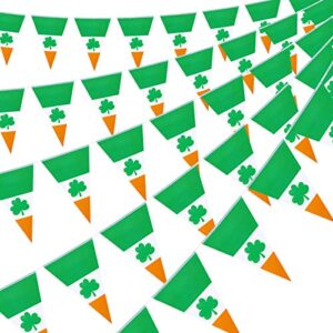 5 pieces st patrick's day shamrock pennant banners irish national day triangle flags luck green clover flag banners party accessories for st patrick's day theme decor outdoor indoor, 7.4 x 10.8 inch