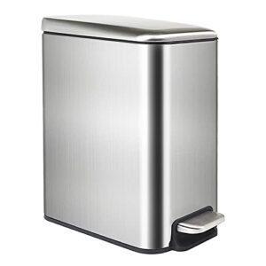 tmtech stainless steel bathroom trash can with lid soft-close and inner wastebasket, rectangular slim small trash can for bedroom kitchen office, anti-fingerprint brushed, 5l1.3gal, silver, (tm)