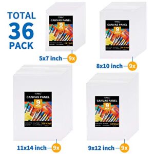 Painting Canvas Panels Multi Pack- 5x7",8x10",9x12",11x14" (9 of Each),Set of 36,100% Cotton Artist Canvas Boards for Painting,Primed White Canvas,for Acrylic,Oil Paint,Wet or Dry Art Media