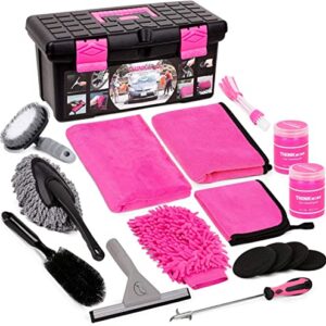 THINKWORK Pink Car Detailing Cleaning Kit, Car Wash Kit, Car Accessories for Women Suitable for Small and Medium Vehicles Such As Cars, Trucks, Suvs(17pcs)