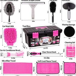 THINKWORK Pink Car Detailing Cleaning Kit, Car Wash Kit, Car Accessories for Women Suitable for Small and Medium Vehicles Such As Cars, Trucks, Suvs(17pcs)