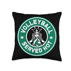 cute volleyball & coffee for teens funny volleyball served hot perfect teen players throw pillow, 16x16, multicolor