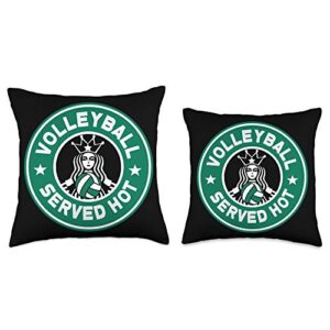 Cute Volleyball & Coffee for Teens Funny Volleyball Served Hot Perfect Teen Players Throw Pillow, 16x16, Multicolor