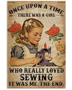 annekilly vintage metal tin sign a girl who loved sewing little girl sewing machine for home bar pub kitchen garage restaurant wall deocr plaque signs 12x8inch