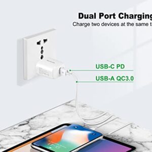 USB C Fast Charger, Hadisala 20W Dual-Port PD USB C/QC 3.0 Wall Charger, Portable Travel Power Adapter Cell Phone Charger Compatible with iPhone 14 Pro Max/Mini, iPad Pro, AirPods Pro, Galaxy and More