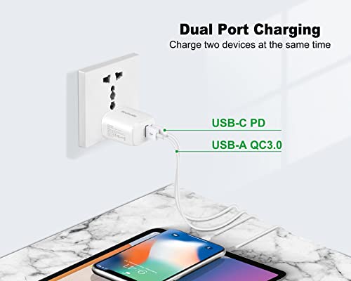 USB C Fast Charger, Hadisala 20W Dual-Port PD USB C/QC 3.0 Wall Charger, Portable Travel Power Adapter Cell Phone Charger Compatible with iPhone 14 Pro Max/Mini, iPad Pro, AirPods Pro, Galaxy and More