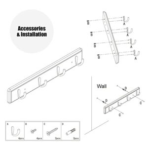 Wall Mount Coat Rack, 4-Hook Heavy Duty Wooden Key Organizer, Decorative Hook Rail for Entryway, Bedroom, Hallway, Mounted Hanger for Hats, Towels, Clothes, Bags (White)