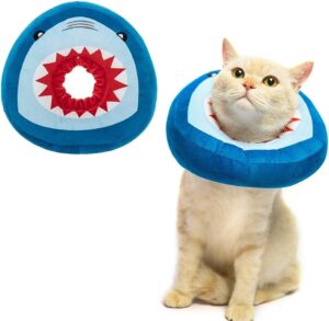 expawlorer cat surgery recovery collar - adjustable donut cat cone collar soft, pet e collar for wound healing protective elizabethan collars for pets kitten and small dogs, cute shark design