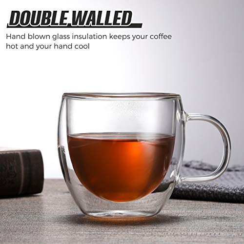Patelai 5 oz Double Wall Insulated Mugs Espresso Cups Clear Coffee Mugs Insulated Glass Beverage Mugs with Handle for Tea, Milk, Coffee, Beverage, Oats, Cappuccinos, Yogurt (6)