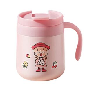 h-jia 12oz cute coffee mug with handle, double wall vacuum insulated stainless steel travel mug with lid (pink)