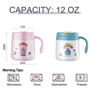 H-Jia 12oz Cute Coffee Mug with Handle, Double Wall Vacuum Insulated Stainless Steel Travel Mug with Lid (Pink)