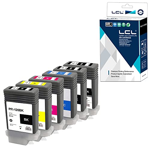 LCL Compatible Ink Cartridge Pigment Replacement for Canon PFI120 PFI-120 PFI-120MBK PFI-120BK PFI-120C PFI-120M PFI-120Y 130ML IPF TM-200 IPF TM-205 IPF TM-300 IPF TM-305 (6-Pack KCMY2MBK)