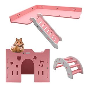 hamster platform with climbing ladder,small animal wooden natural bridge toy guinea pig playground cage accessories for hamster guinea pig syrian hamster gerbil dwarf mouse sugar gliders 3 pcs