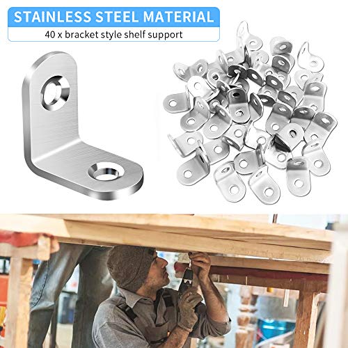 40PCS L Bracket Corner Brace, Stainless Steel L Brackets for Shelves, Metal Corner Bracket, Small Right Angle Bracket for Wood Furniture Chair Drawer Cabinet with 80PCS Screws (0.79 x 0.79 inch)