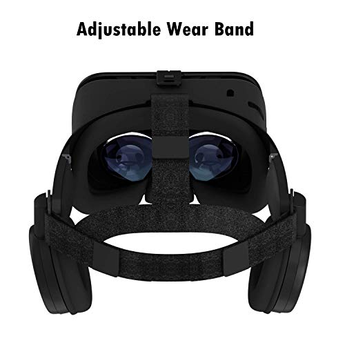 3D Virtual Reality Headset, 3D VR Glasses Viewer w/ Bluetooth Headphones for iOS iPhone 12 11 Pro Max Mini X R S 8 7 Samsung Galaxy S10 S9 S8 S7 Edge Note/A 10 9 8 + Other 4.7-6.2" Cellphone, Black
