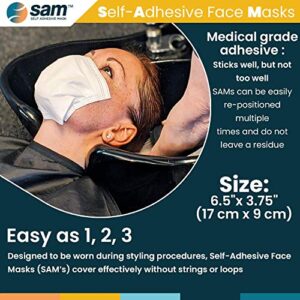 SAM Self Adhesive Masks - 50 Individually Wrapped 3 Ply Guest Face Coverings with Wet Wipe