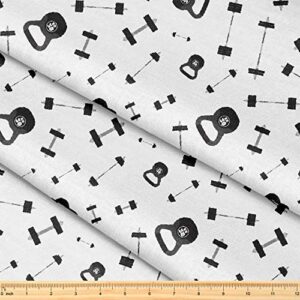 fabric by the yard [ 58" inches x 1 yard ] decorative fabric for sewing quilting apparel crafts home decor accents (sports equipment fitness gym barbells pattern)