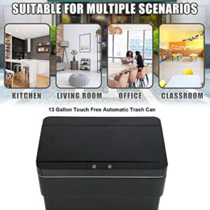 13 Gallon Touch Free Automatic Trash Can High Capacity Plastic Garbage Can Trash Bin with Lid for Kitchen Living Room Office Bathroom 50L Electronic Motion Sensor Automatic Trash Can - Black