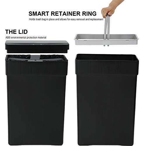 13 Gallon Touch Free Automatic Trash Can High Capacity Plastic Garbage Can Trash Bin with Lid for Kitchen Living Room Office Bathroom 50L Electronic Motion Sensor Automatic Trash Can - Black