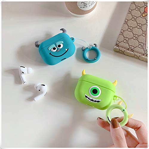 AirPods Pro Case,Blue Monster and Green-Eyed Monster,3D Cute Cartoon Case,Shockproof Soft Silicone Charging case,Designed for Couples(2 Pack)