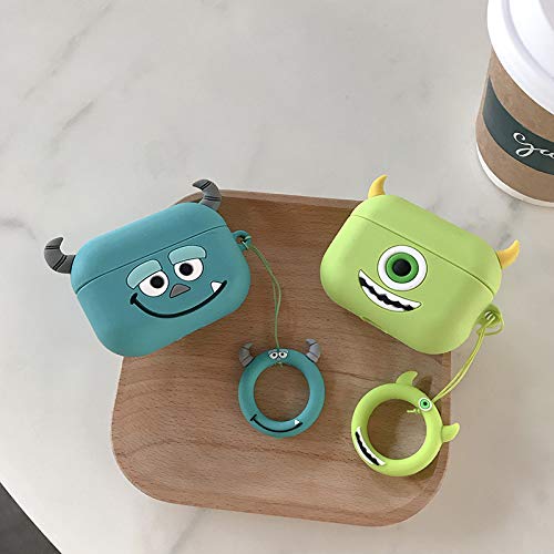 AirPods Pro Case,Blue Monster and Green-Eyed Monster,3D Cute Cartoon Case,Shockproof Soft Silicone Charging case,Designed for Couples(2 Pack)