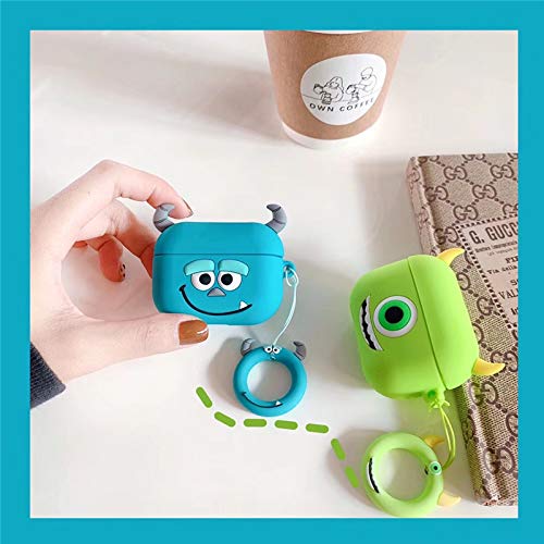 AirPods Pro Case,Blue Monster and Green-Eyed Monster,3D Cute Cartoon Case,Shockproof Soft Silicone Charging case,Designed for Couples(2 Pack)