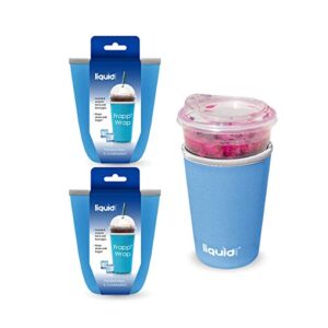 grand fusion frapp-wrap coffee cup holder, drip-proof and reusable hot and iced coffee sleeve for travel, no sweating condensation on papers or desks, comfortable on hands, light blue