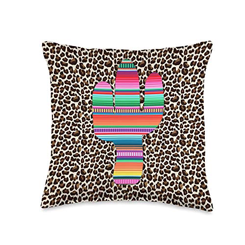 Funny Serape Cactus designs Funny Leopard Cheetah and Serape Cactus Print Throw Pillow, 16x16, Multicolor