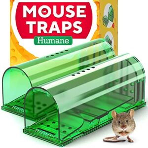 humane catch and release indoor/outdoor mouse traps pack of 2 - easy set durable traps, safe for children, pets and humans - instantly remove unwanted vermin from your home