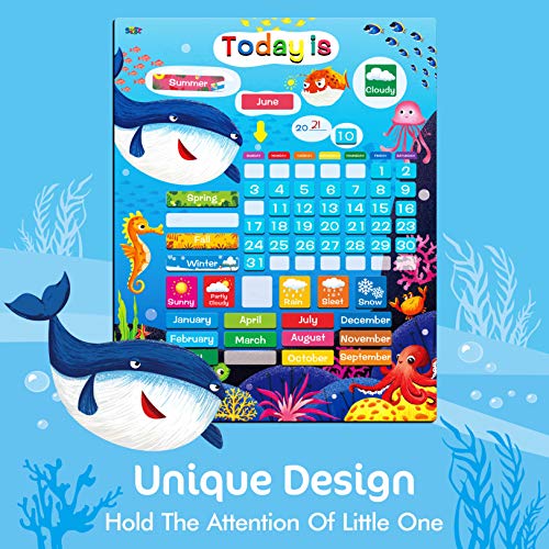 Magnetic Learning Calendar Portable Educational Learning Tool for Preschool or Toddler Age (The Ocean Version)